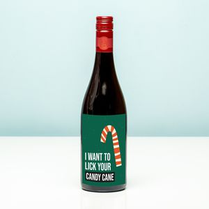 Wijnfles kerst I want to lick your candy cane - Rood (Merlot)