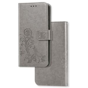 Samsung Galaxy A52 hoesje - Bookcase - Pasjeshouder - Portemonnee - Bloemenprint - Kunstleer - Grijs