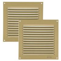 AMIG Ventilatierooster/muurrooster - 2x - 150 x 150mm - aluminium - goud - schoepenrooster