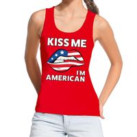 Kiss me I am American tanktop / mouwloos shirt rood dames - thumbnail