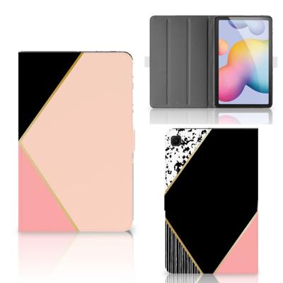 Samsung Galaxy Tab S6 Lite | S6 Lite (2022) Tablet Beschermhoes Zwart Roze Vormen Samsung Galaxy Tab S6 Lite | S6 Lite (2022) Tablet Beschermhoes Zwart Roze Vormen