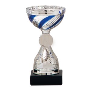 Luxe trofee/prijs beker - zilver - blauwe lijnen - kunststof - 19 x 10 cm - sportprijs   -