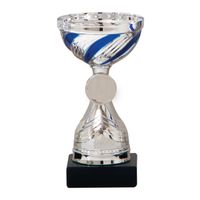 Luxe trofee/prijs beker - zilver - blauwe lijnen - kunststof - 19 x 10 cm - sportprijs   - - thumbnail