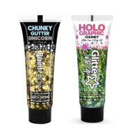 Paintglow Chunky Glittergel voor lichaam en gezicht - 2 tubes - goud en groen - 12 ml