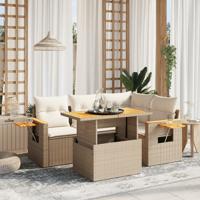 5-delige Loungeset met kussens poly rattan beige