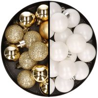 36x stuks kunststof kerstballen goud en wit 3 en 4 cm - thumbnail