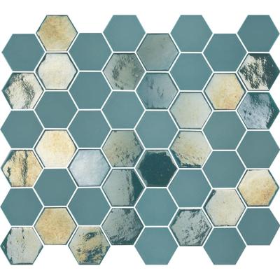 The Mosaic Factory Valencia Mozaiek Tegel Hexagon- Turquoise Glas Recycled 278x325 mm