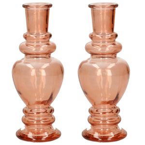 Bloemenvaas Venice - 2x - voor kleine stelen/boeketten - gekleurd glas - helder zacht oranje - D5,7