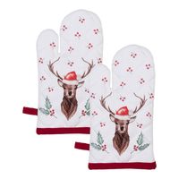 HAES DECO - Set van 2 Ovenwanten voor een Kind - 12x21 cm - 100% Katoen - Holly Christmas