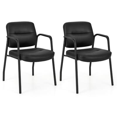 2-Delige Wachtkamergastenstoelenset Gestoffeerde Ontvangststoelen Conferentiestoelen Zonder Wielen Zwart