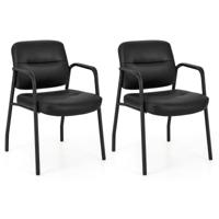 2-Delige Wachtkamergastenstoelenset Gestoffeerde Ontvangststoelen Conferentiestoelen Zonder Wielen Zwart