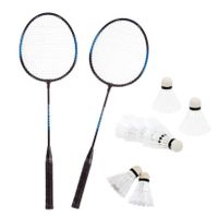 Badminton set blauw/zwart met 8x shuttles en opbergtas - thumbnail