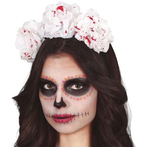 Halloween verkleed diadeem - bloederige bloemen - one size - wit   -