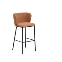 Kave Home Ciselia barkruk H75 dik chenille Terra poot zwart