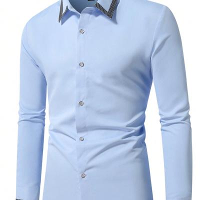 Bon&Bon Mode Men's Black Long Sleeve Slim Fit Button Up Work Shirt Baby Blue / S