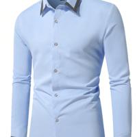 Bon&Bon Mode Men's Black Long Sleeve Slim Fit Button Up Work Shirt Baby Blue / S