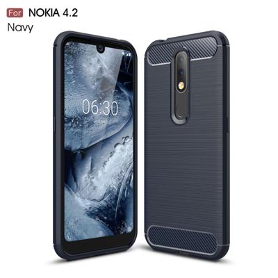 Geborsteld textuur koolstofvezel TPU Case voor Nokia 4.2 (marineblauw)