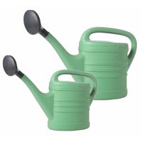 2x stuks kunststof tuin gieters 5 en 10 liter groen - thumbnail