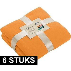 6x Fleece dekens/plaids oranje 130 x 170 cm