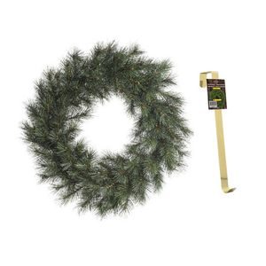 Groene kerstkrans 50 cm Malmo voor de deur/poort met gouden hanger - Kerstkransen