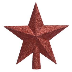 1x Glitter piek in stervorm kerst rood 19 cm kunststof/plastic - kerstboompieken