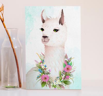 Canvas schilderij kinderkamer Heerlijke alpaca's