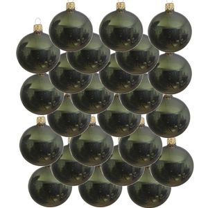 24x Glazen kerstballen glans donkergroen 8 cm kerstboom versiering/decoratie   -