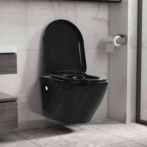 VidaXL Hangend toilet randloos keramiek zwart