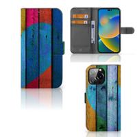 iPhone 14 Pro Max | Book Style Case | Wood Heart - Cadeau voor je Vriend