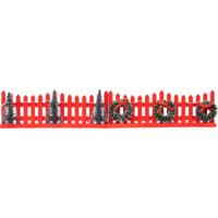 Kerstdorp hekjes - 2x - rood - met led licht - 15 x 2,5 x 6 cm - kunststof - omheining