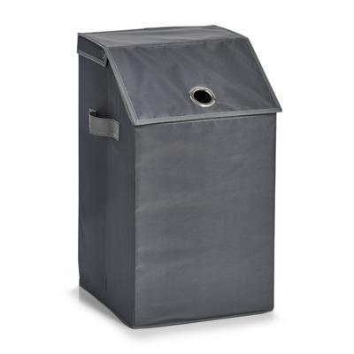 Zeller Wasmand - antraciet - met deksel - polyester - 34 x 34 x 60 cm - Wasgoedmanden
