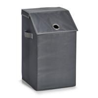 Zeller Wasmand - antraciet - met deksel - polyester - 34 x 34 x 60 cm - Wasgoedmanden