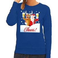 Foute kersttrui cheers met dronken kerstman blauw dames - thumbnail