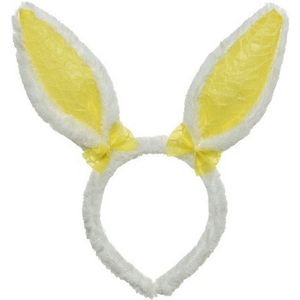 Wit/gele konijn/haas oren verkleed diadeem voor kids/volwassenen