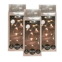 Draadverlichting lichtsnoer - 3x - 20 led lampjes - warm wit - zilver draad - 100 cm - lichtdraad