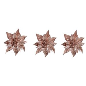 3x Kerstboomversiering bloem op clip oud roze kerstster 38 cm