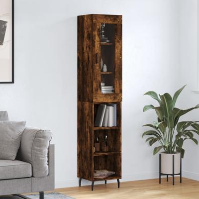 Hoge kast 34,5x34x180 cm bewerkt hout gerookt eikenkleurig