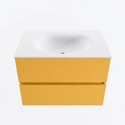 MONDIAZ VICA 70cm badmeubel onderkast Ocher 2 lades. Wastafel MOON midden zonder kraangat, kleur Talc.