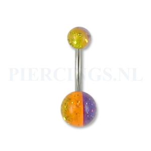 Navelpiercing acryl glitter oranje paars