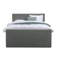 Leen Bakker - Boxspring Met Voetbord Liv Geblokt - 160x200 Cm - Ronde Poot - Stof/Velvet - Grijs