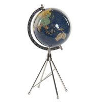 Decoratie wereldbol/globe donkerblauw op metalen voet 18 x 38 cm - Wereldbollen - thumbnail