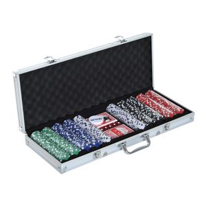HOMCOM Pokerkoffer pokerset 500 pokerchips 5 kleuren 2x kaartspel 5x dobbelstenen 1x aluminium koffer | Aosom Netherlands