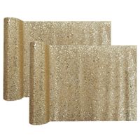 Kerst thema tafelloper op rol - 2x - goud glitter - 28 x 300 cm - polyester