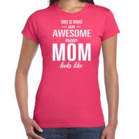 Awesome new mom t-shirt fuchsia roze voor dames - Cadeau aanstaande moeder/ zwanger