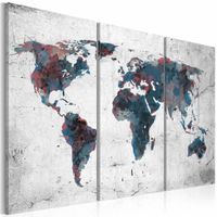 Schilderij - Wereldkaart - Continenten, 3luik , premium print op canvas