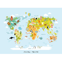 Designed4Kids wandvullend behang kinderkamer wereldkaart dieren-350 x 260 cm