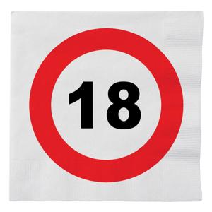 Verjaardag servetten verkeersbord 18 jaar - 60x - 33 x 33 cm - Leeftijd thema feest servetten