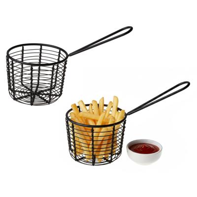 Cosy & Trendy Patatmandje - 6x - zwart - metaal - snackmandje - 8cm