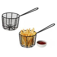 Cosy & Trendy Patatmandje - 6x - zwart - metaal - snackmandje - 8cm