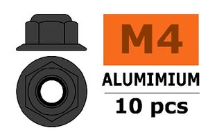 Zelfborgende zeskantmoer M4, met flens "Zwart", Aluminium (10st)